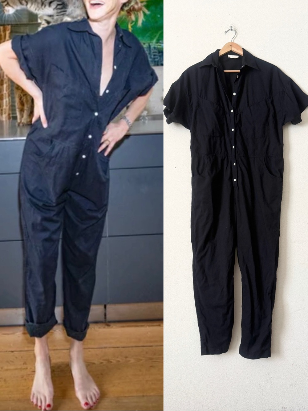 Lekha MEDIUM Mili black short sleeve tapered leg jumpsuit